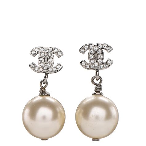 chanel cc drop earrings silver|vintage chanel pearl drop earrings.